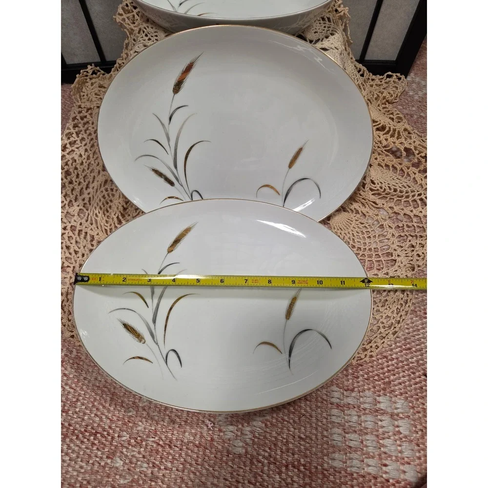 Vintage CTSI Eternal Harvest Japan Wheat Serving Set 2 Platters 1 Bowl Gold Trim